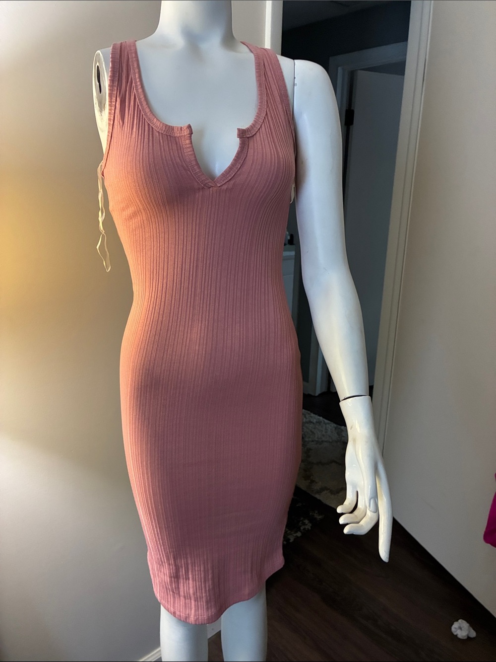 Absolutely Ribbed Racerback Bodycon Dress in Dusty Rose